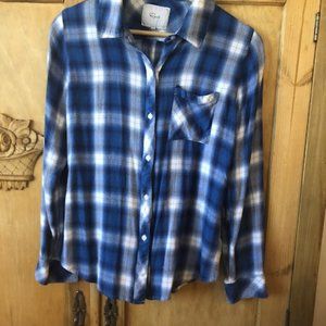Rails plaid button-up shirt blue and white with thin black